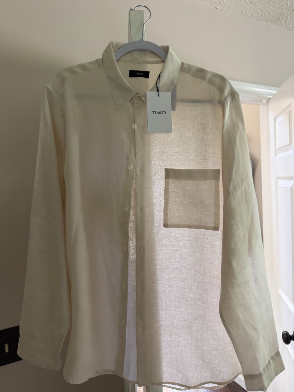 Theory Men Precise 100% Linen 2 Button Irving Ivory Shirt Size XL Brand New!